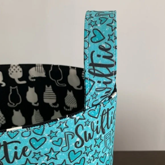 Swiftie Fabric Basket in Aqua and Turquoise Blue Taylor Swift Fabric and Cat - Picture 5 of 11